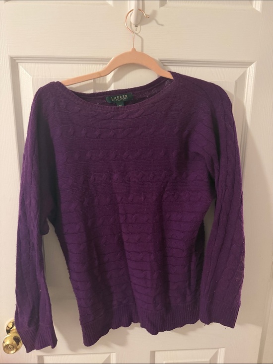 Lauren Ralph Lauren Sweaters - Lauren Ralph Lauren Petite Purple Cable Knit Boatneck Cashmere Blend Sweater PM